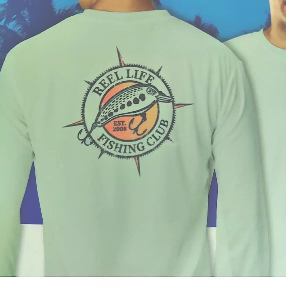 REEL LIFE Sun Defender UV Protection Men’s Long Sleeve Shirt Fishing Beach Boat